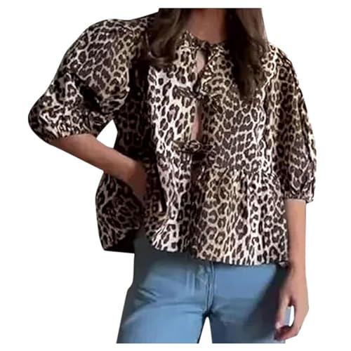 Y2K Shirt Bluse Sommer Damen Tie Front Tops Oberteile für Frauen Peplum Schößchen Babydoll Top Kurzarm Puffärmel Niedliches Going Out Tops von Generic