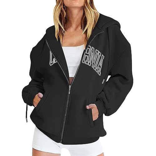 Y2K Zip Up Hoodie Damen Schrift Drucken Sweatjacke Oversize Zip Up Hoodie Y2k Kapuzenjacke Casual Pullover Oberteile Kapuzenpullover Herbst Winter Sweatshirt Jacke mit Kapuze von Generic