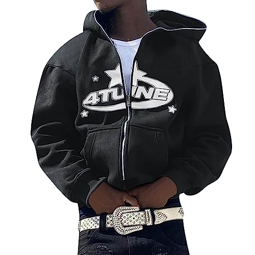 Y2K Zip Up Hoodie Herren Hoody Sweatjacke Zipper Hoodie Oversize Sweat Jacken Herbst Winter Kapuzenjacke Sweatshirt Kapuzenpullover Pullover Streetwear Tops Paar Geschenke Schwarz S von Generic