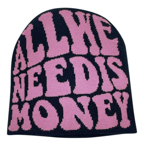 Y2k Beanie Mütze Herren Damen Teenager Y2k Cap Winter Knit Skater Beanie Mütze Hip Hop Strickmützen Baumwolle Printed Y2k Beanie Cap Hat Pink Harajuku Fashion von Generic