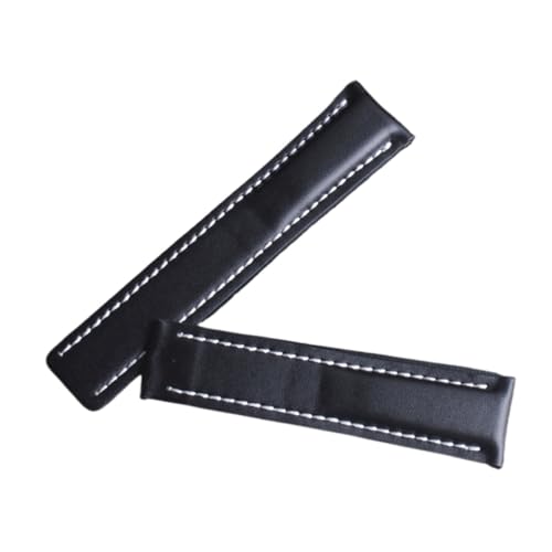 YGUKOJ 22mm 24mm schwarzes glattes echtes Leder-Uhr-Uhr-Armband-kompatibel mit Breitling Avenger/Navitimer-Gürtel(15,22mm) von Generic