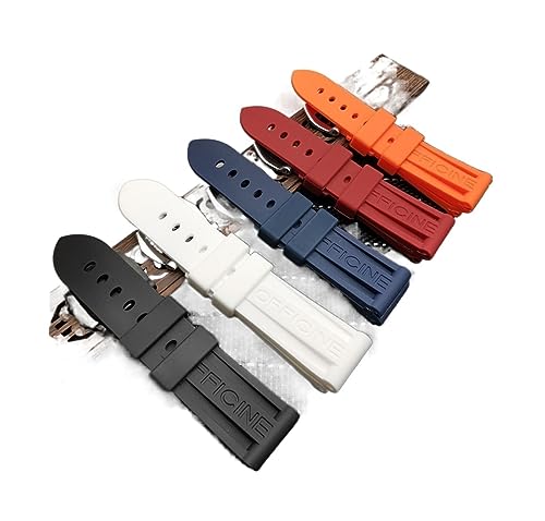 YGUKOJ Silikon-Gummi-Uhr-Armband 22mm 24mm 26mm schwarz blau rot orange weiß uhrband Compatible With panerai gurt wasserdicht wachband freudig tool(26mm Orange,With Silver buckle) von Generic