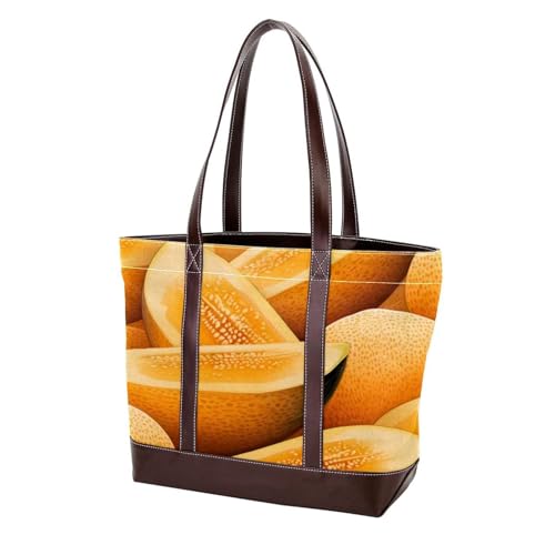 Yellow Hami Melon-342 Schultertaschen für Damen, groß, weiches gewaschenes Leder, strapazierfähige Handtaschen, Mehrfarbig 04, 33.8x12x31cm/13.3x4.7x12.2 in von Generic