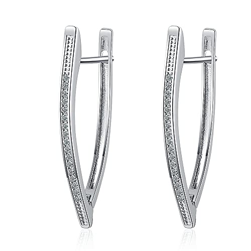 Yikoly 1 Paar Ohrringe Silber 925 Damen Mädchen Einfache Groß V-Form Glitzer Mode creolen Süß Ohrstecker Hoop (Silber) von Generic