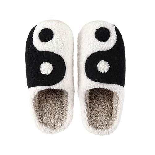 Yin-Yang-Muster Hausschuhe für Damen Herren Unisex Plüsch Pantoffeln Warme Kuschelige Schlappen Weiche Sohle Bequeme Hause Taiji Cartoon Warme Winter Baumwolle Hausschuhe Memory Foam Pantoletten von Generic