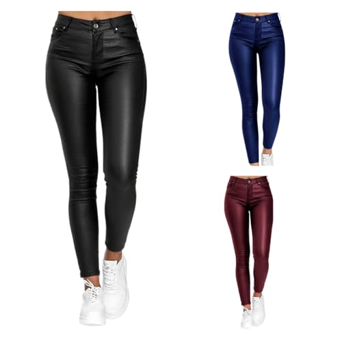 Yoga-Hose Damen Kunstleder Leggings Lederhose High Waist Leggings Hose Strumpfhosen Treggins Leggins Kunstleder Leggings Leder Look hüfthoch Thermal Kunstleder Winter (Schwarz, XL) von Generic