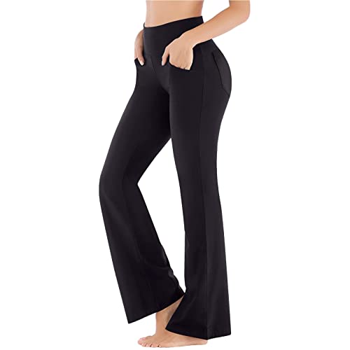 Yoga Hosen Damen Lang High Waist Flare-Yogahose mit 4 Taschen Flare Sporthose Blickdicht Schlaghose Jazzpants Weit Beine Fitness Freizeithose (Schwarz, L) von Generic