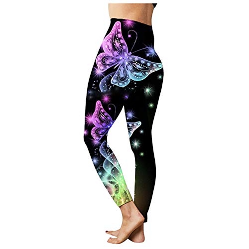 Yoga Leggings Damen Schwarz Mit Tasche Frauen Arbeiten Schmetterlings-Druck-Yoga-Hosen Plus Größen-beiläufige hohe (Purple, L) von Generic