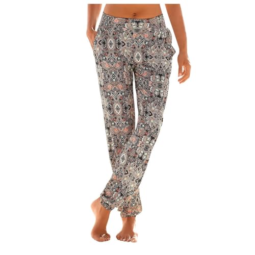 Yogahose Damen Blumendruck Freizeithose Boho Strandhose Straight Bein Hosen Loose Haremshose Casual Bequeme Stoffhose Frauen High Waist von Generic