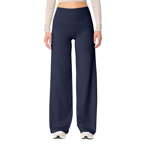 Yogahose Damen Lang Hohe Taille mit Taschen Jogginghose Weites Bein Bequeme Gerade Freizeithose Bauchkontrolle Trainingshose Sporthosen Yoga Pants Haremshose Lang Yogahose Sommerhose Leicht Weites von Generic