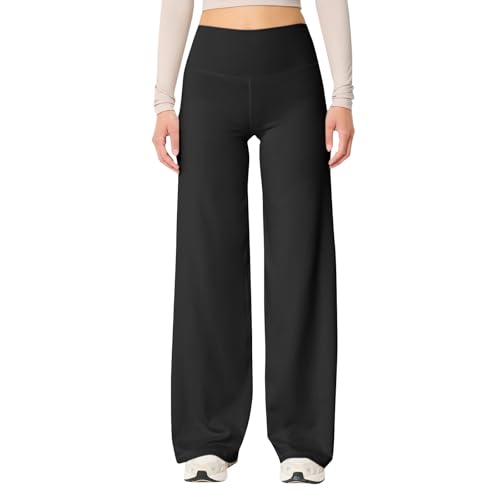 Yogahose Damen Lang Hohe Taille mit Taschen Jogginghose Weites Bein Bequeme Gerade Freizeithose Bauchkontrolle Trainingshose Sporthosen Yoga Pants Haremshose Lang Yogahose Sommerhose Leicht Weites von Generic