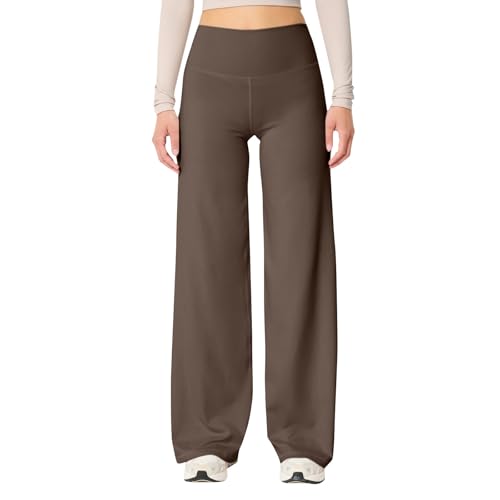 Yogahose Damen Lang Hohe Taille mit Taschen Jogginghose Weites Bein Bequeme Gerade Freizeithose Bauchkontrolle Trainingshose Sporthosen Yoga Pants Haremshose Lang Yogahose Sommerhose Leicht Weites von Generic