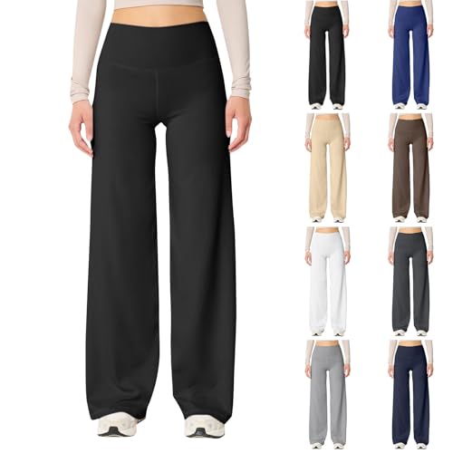 Yogahose Damen Lang Weites Bein - Sporthose High Waist Stretch-Hosen Elegant Stoffhose Baggy Y2K Jogginghose Einfarbig Freizeithose Yoga Trainingshose Gym Fitnesshose Oversized Hosen von Generic
