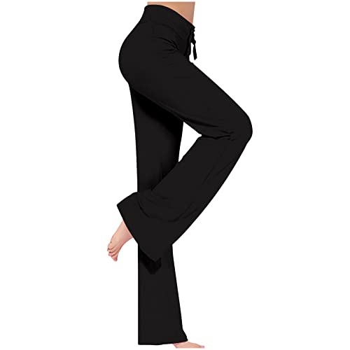 Yogahose Damen Schlaghose Baumwolle mit Kordelzug Activewear Hosen High Waist Yoga Pants Bootcut Jeans Stretch Flared Stoffhose Haushose Weites Bein Jazzpants Lange Flowy Bürohose von Generic