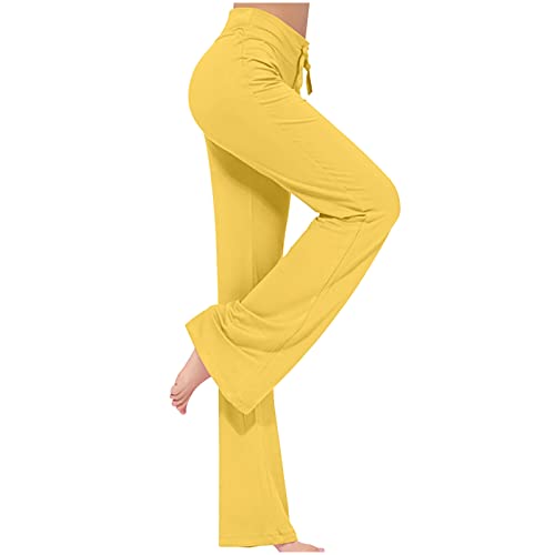 Yogahose Damen Schlaghose Baumwolle mit Kordelzug Activewear Hosen High Waist Yoga Pants Bootcut Jeans Stretch Flared Stoffhose Haushose Weites Bein Jazzpants Lange Flowy Bürohose von Generic
