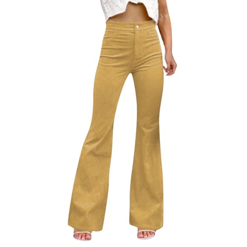 Yogahose Damen Weites Bein Mit Taschen Schlaghose High Waist Stretch Jeanshose Bootcut-Hosen Flare-Yogahose Schlaghosen Mit Taschen Sporthose Hohe Taille Stretch Schlagjeans Arbeitshose von Generic