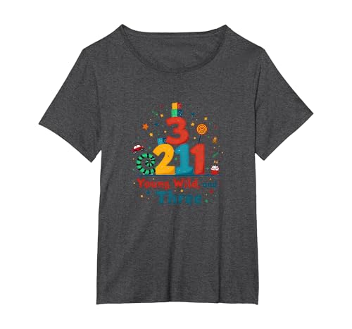 Young, Wild und Three Birthday Gift for 3 Year Old T-Shirt, Damen Große Größen, Anthrazit Meliert, 6X von Generic