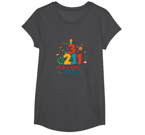 Young, Wild und Three Birthday Gift for 3 Year Old T-Shirt, Girls, Anthrazit Meliert, S von Generic
