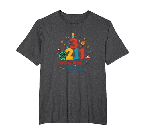 Young, Wild und Three Birthday Gift for 3 Year Old T-Shirt, Herren Große Größen, Anthrazit Meliert, 4X Tall von Generic