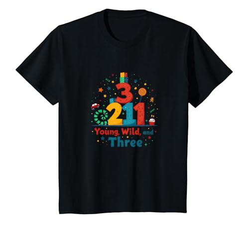 Young, Wild und Three Birthday Gift for 3 Year Old T-Shirt, Kinder, Schwarz, 140 von Generic
