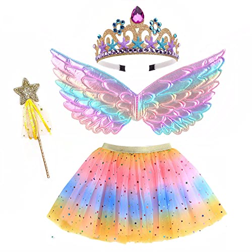 ZJstyle Kinder Fancy Dress Mädchen Fee Kostüm Set Prinzessin Tutu Rock Fee Magie Schmetterling Flügel Kostüm Prinzessin Fee Outfit mit Flügeln, Stirnband & Tutu Fee Set für 3-8 Jahre Mädchen von Generic