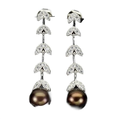 Zarte Ohrhänger natürliche schwarze Perlen Zirkonia Silber 5 von Generic