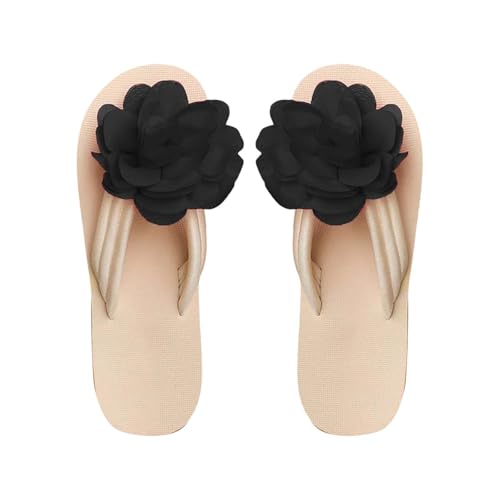 Zehensandalen Damen Sommer Mit Fußbett - Flip Flops Mit Blumen Flach Sommerschuhe Bohemian Strandschuhe Elegant Zehensandalen Rutschfeste Badeschlappen Weich Sohle Hausschuhe Bequem Slides von Generic