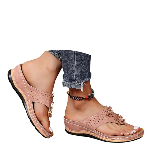 Zehentrenner Damen Herren Pantoletten mit Kork-Fussbett Leder Sandalen Frauen Flip Flops Leicht Elastisch Sommerschuhe von Generic