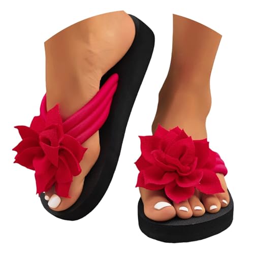 Zehentrenner Sandalen Damen Leicht Flipflops mit Blumen Sommerschuhe Bohemian Flip Flops Flache Pantoletten Atmungsaktiv Damen-Hausschuhe Rutschfest Schlappen Leicht Slippers Strandschuhe von Generic