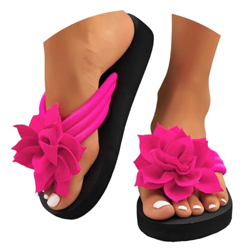 Zehentrenner Sandalen Damen Leicht Flipflops mit Blumen Sommerschuhe Bohemian Flip Flops Flache Pantoletten Atmungsaktiv Damen-Hausschuhe Rutschfest Schlappen Leicht Slippers Strandschuhe von Generic
