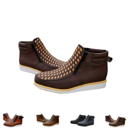 Zenfaze Handgefertigte Western-Cowboystiefel, Herrenstiefel mit quadratischer Zehenpartie, Leder, Doppelreißverschluss, handgewebter Cowboy(Coffee,11) von Generic