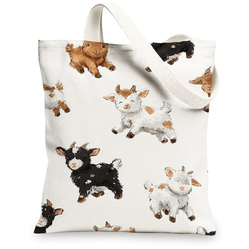 Ziege bedruckte Canvas-Taschen mit niedlichem Tiermuster, wiederverwendbar, leicht, waschbar, mit Schultergurt, weiß, 13x15 Inch von Generic