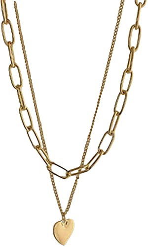 Zierliche Goldkette mit mehreren Lagen, für Frauen, Mädchen, Boho-Anhänger mit Herz-Charms, klobige Gliederkette, Schmuck als Geschenk Schönes Design von Generic