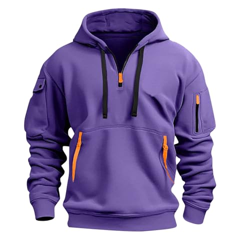 Zip Hoodie Herren Y2k Basic Jogging Sport Kapuzenjacke Kordelzug Pullover Sweatshirts mit Taschen Slim Fit Reißverschluss Gym Sweatjacke,Violett,4XL von Generic