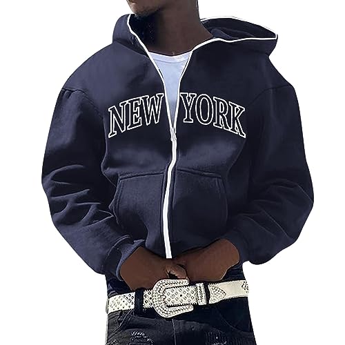 Zip Hoodies Herren New York y2k Kapuzenpullover Oversized Sweatjacke Streetwear Langarm Kapuzenjacke Leicht Sport Sweatshirt Outwear Herbst Winter Outwear Freizeitjacke von Generic