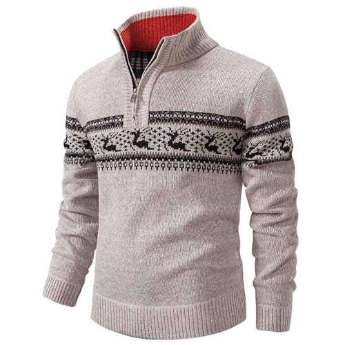 Zip Strickpullover Herren Weihnachtspullover Rentier Lustig Norweger Pullover Strick Christmas Sweater Langarm Winterpulli Strickpulli Paare Weihnachtsoutfit Familie Santa Heiligabend von Generic