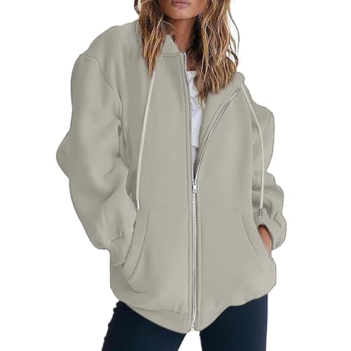 Zipper Hoodie Damen Sweatjacke 2025 Kapuzenjacke Einfarbig Herbst Winter Sweatshirt Jacke Lang Kapuzenpullover mit Kapuze Reißverschluss Pullover Oversize Sweatshirtjacke Mantel von Generic