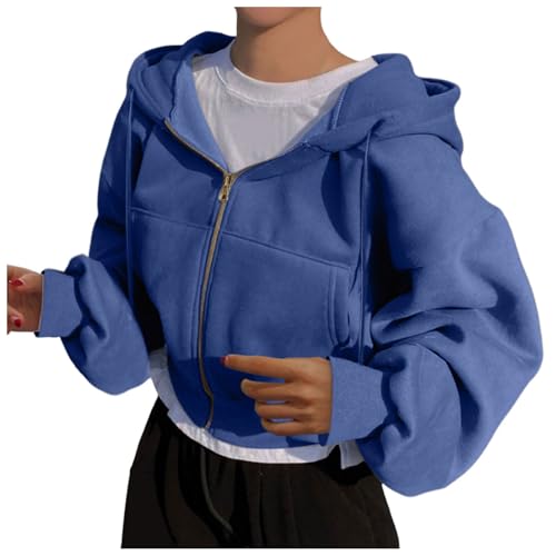 Zipper Hoodie Damen Sweatjacke Crop Pullover Teenager Mädchen Y2K Tops Bauchfrei Kapuzenpullover Langarm Kurz Hoody Sweatshirt Jacke Kapuzenjacke mit Reißverschluss Freizeit Sport Hoodies von Generic