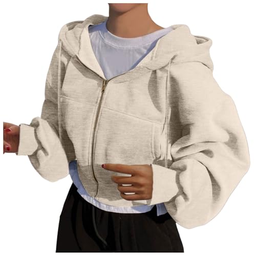 Zipper Hoodie Damen Sweatjacke Crop Pullover Teenager Mädchen Y2K Tops Bauchfrei Kapuzenpullover Langarm Kurz Hoody Sweatshirt Jacke Kapuzenjacke mit Reißverschluss Freizeit Sport Hoodies von Generic