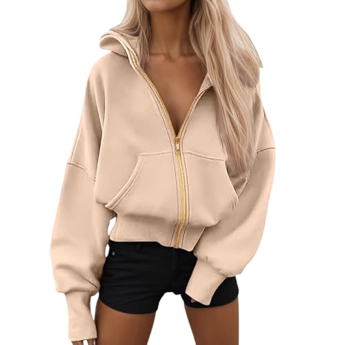 Zipper Hoodie Damen Sweatjacke Crop Pullover Teenager Mädchen Y2K Tops Bauchfrei Kapuzenpullover Langarm Kurz Hoody Sweatshirt Jacke Kapuzenjacke mit Reißverschluss Freizeit Sport Hoodies von Generic