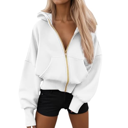Zipper Hoodie Damen Sweatjacke Crop Pullover Teenager Mädchen Y2K Tops Bauchfrei Kapuzenpullover Langarm Kurz Hoody Sweatshirt Jacke Kapuzenjacke mit Reißverschluss Freizeit Sport Hoodies von Generic