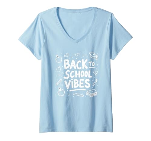 Zurück zu School Vibes T-Shirt mit V-Ausschnitt, Damen, Himmelblau, XL von Generic