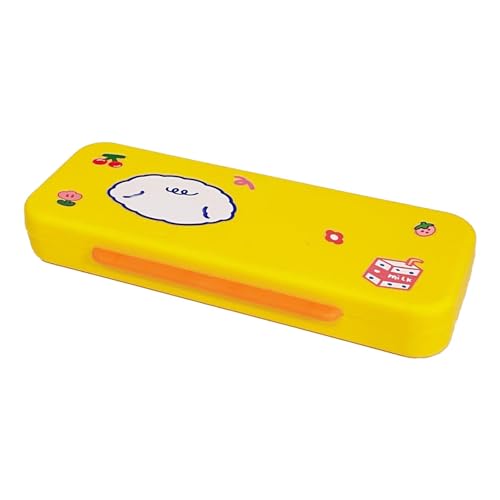 Zusammenklappbare Bleistiftbox mit Großer Kapazität, Niedliches Gelbes Cartoon-Design mit Aufklebern, Robustem Kunststoff, Multifunktionale Aufbewahrung für Schulbriefpapier von Generic
