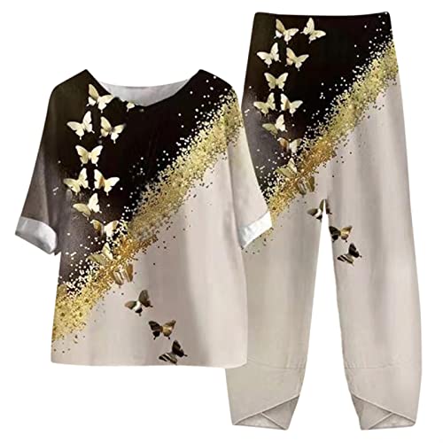 Zweiteiler Damen, Zweiteiler Damen Sommer Outfits Leinen Bluse Hemd Und Lange Hosen Große Größen Sommermode 2024 Leinen Set 2 Teiler Damen Sommer Lang Leicht Und Luftig Leinenanzug Hosenanzug von Generic