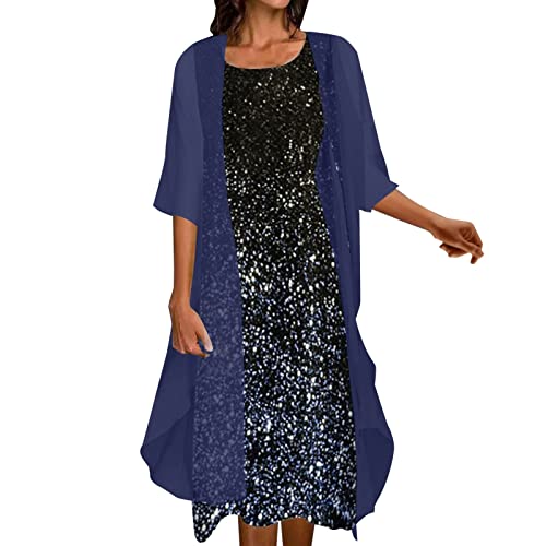 Zweiteiler Damen Kleid mit Chiffon Shawl Cardigan Set - Brautmutterkleider Abendkleid Sommerkleid Damen Elegant -Ärmellos Maxikleid Blumen Druck Lange Vintage Festliche Kleider Hochzeit Partykleid von Generic