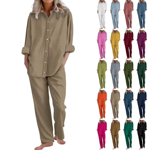 Zweiteiler Damen Langarm Elegant - Sommeranzug Damen Leicht Elegant XXL Musselin Set Lange Hose 2 Teiler Sport Outfit Damenset Zweiteiler Mit Hose Casual Tracksuit Leicht Atmungsaktiv Sportanzug Zweiteiler Damen Langarm Elegant - Sommeranzug Damen Leicht Elegant XXL Musselin Set Lange Hose 2 Teiler Sport Outfit Damenset Zweiteiler Mit Hose Casual Tracksuit Leicht Atmungsaktiv Sportanzug von Generic
