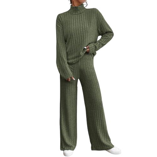 Generic Zweiteiler Damen Langarm Gerippt Strick Hose Und Langarm T-Shirt Set Hosenanzug Strickanzug 2 Teiler Set Frühling Herbst Freizeitanzug von Generic