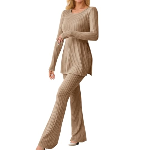 Zweiteiler Damen Langarm Gerippt Strick Hose Und Langarm T-Shirt Set Hosenanzug Strickanzug 2 Teiler Set Frühling Herbst Freizeitanzug Zweiteiler Damen Langarm Gerippt Strick Hose Und Langarm T-Shirt Set Hosenanzug Strickanzug 2 Teiler Set Frühling Herbst Freizeitanzug von Generic