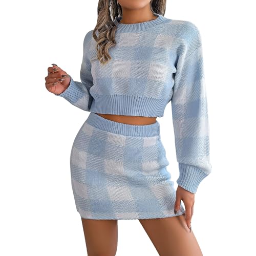 Zweiteiler Damen Rock Und Pullover | Strick Set Damen Zweiteiler Kleid | Strickkleid Langarm Kurze Pullover Oberteil Und Mini Strickrock Bodycon 2 Stück Set Strick Kleid Pulloverkleid Anzug Zweiteiler Damen Rock Und Pullover | Strick Set Damen Zweiteiler Kleid | Strickkleid Langarm Kurze Pullover Oberteil Und Mini Strickrock Bodycon 2 Stück Set Strick Kleid Pulloverkleid Anzug von Generic