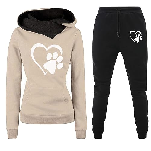 Zweiteiler Damen Set Heartbeat Print Hoodie Sweatshirt Trainingsanzug Hoodie Damen Set Damen Jogginganzüge Hoodie Jogginghose 2-Teilig von Generic